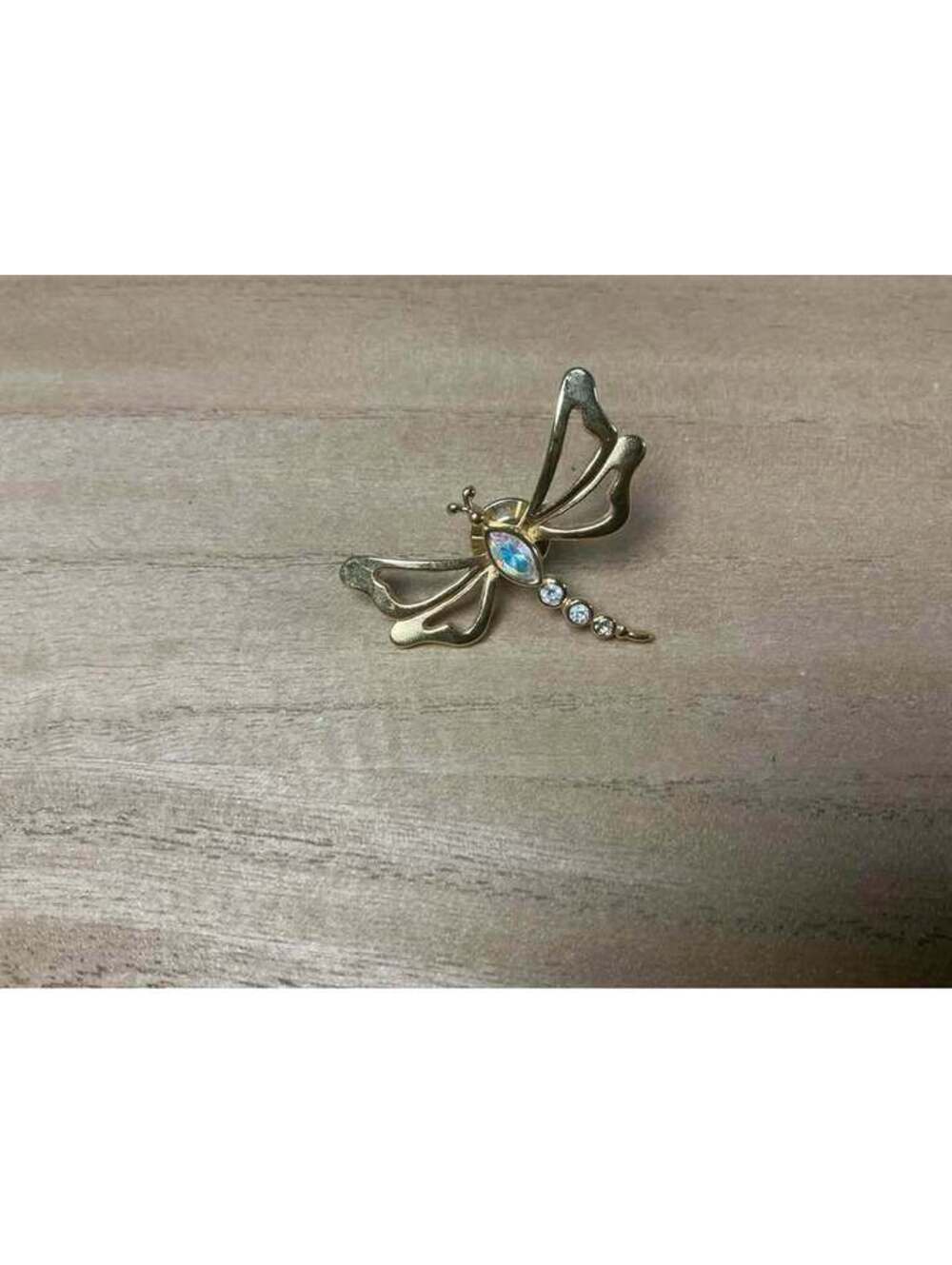 Gold-Tone Dragonfly Rhinestone Lapel Pin